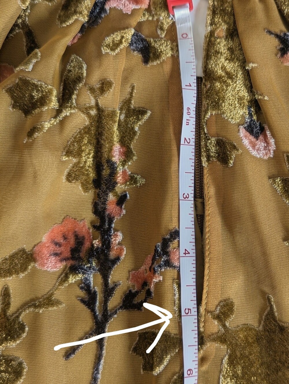 Floral Keyhole Mock Neck Blouse - Mustard - Picture 10 of 11